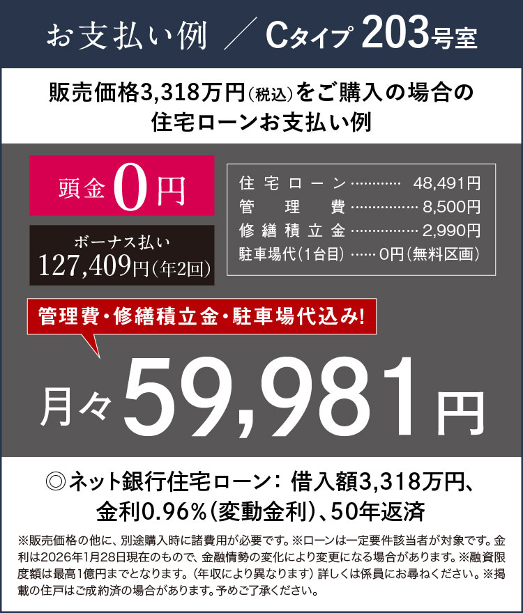 お支払い例／Cタイプ203号室